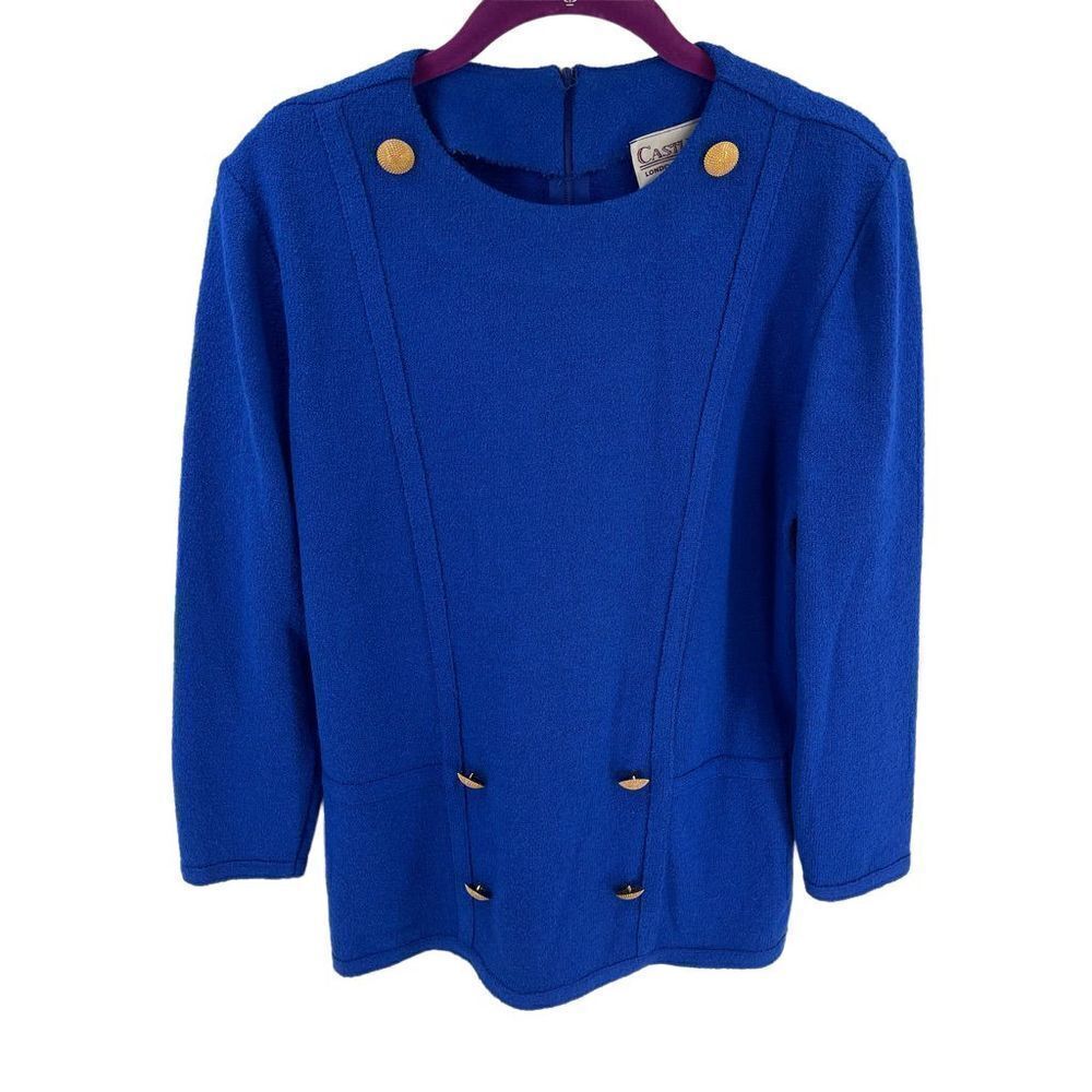 Castleberry London I. Magnin cobalt blue top gold buttons vintage 8